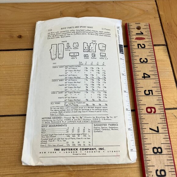 Boy's Shirt Pants & Shorts Butterick 2122 Sewing Pattern Child Size 4 Vintage - Picture 3 of 3